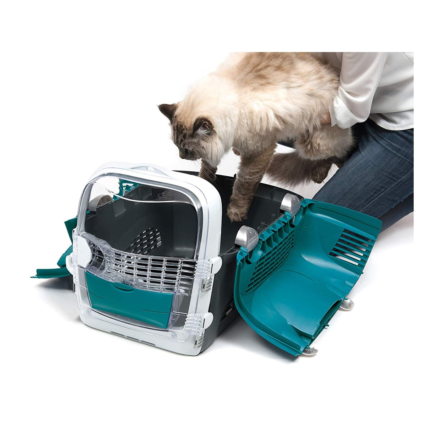 Catit Cabrio Cat Carrier - Cherry Red / Turquoise / Blue Grey