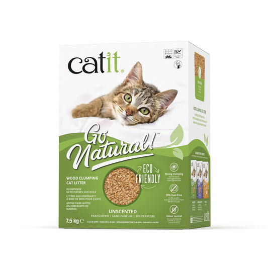 Catit Go Natural Wood Clumping Cat Litter Regular 7.5kg - Unscented
