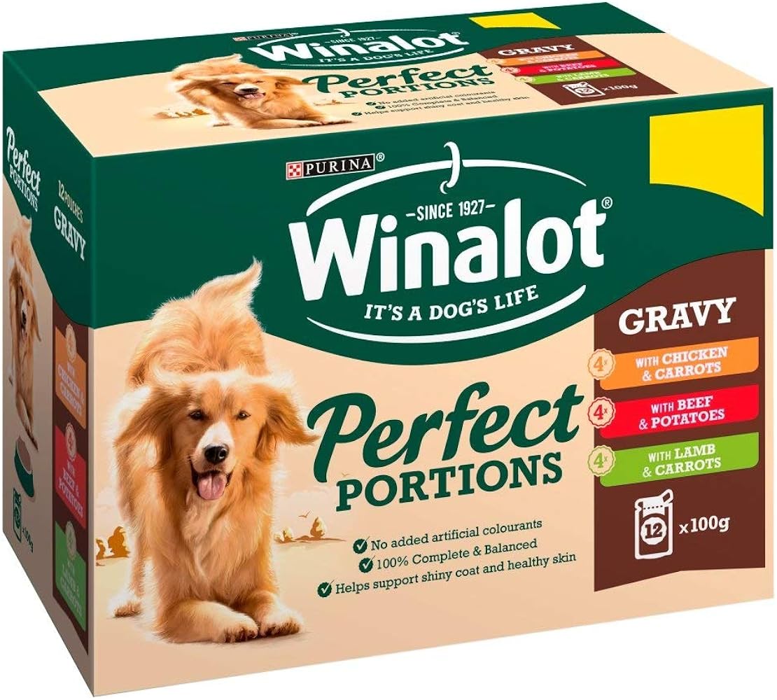 Winalot Pouch Perfect Portions Beef, Chicken &amp; Lamb in Gravy – 12 Pack