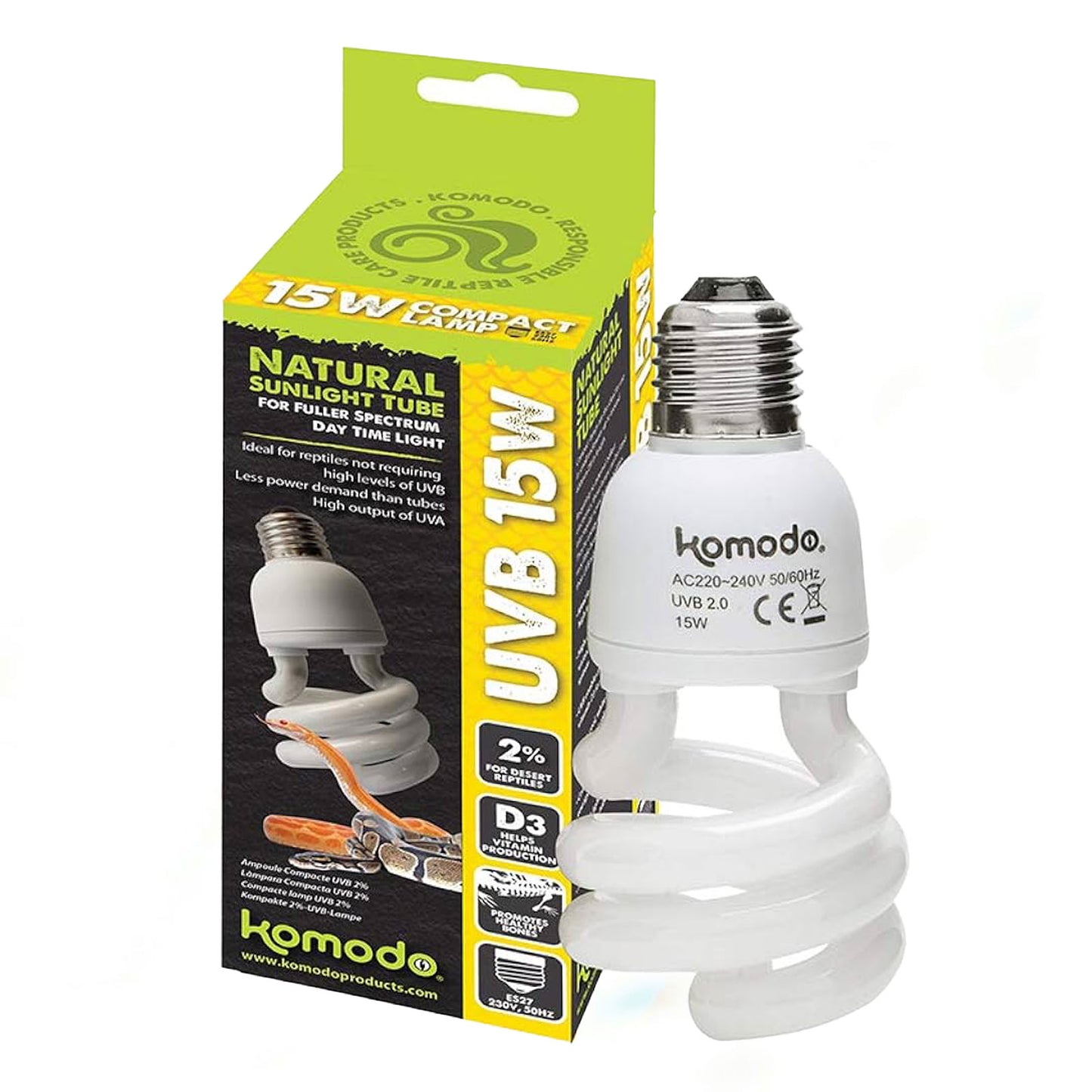 KOMODO Compact Lamp UVB 2% ES 15W