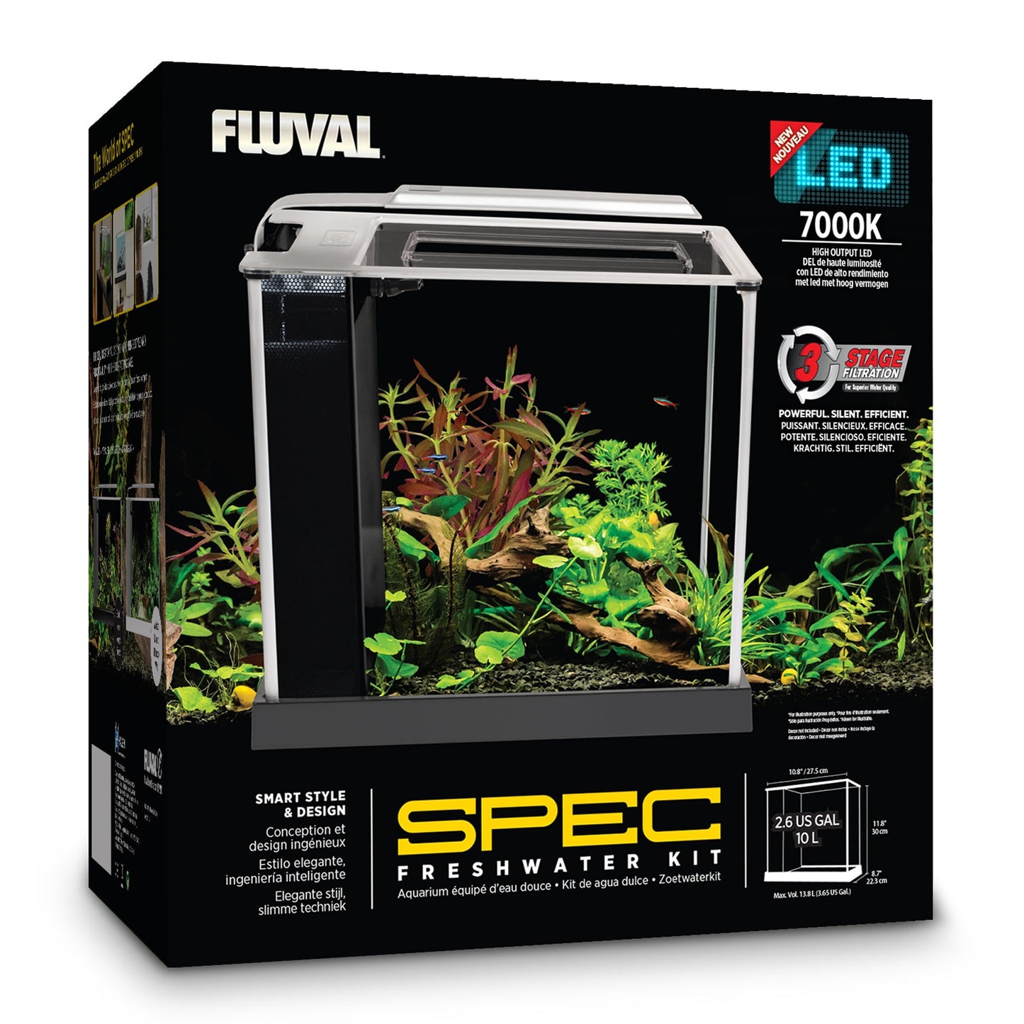 Fluval Spec 10 L - White Desktop Glass Aquarium LED High Output Light
