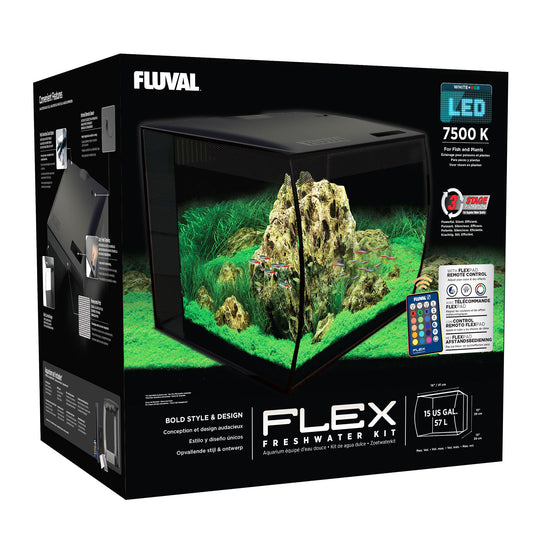 Fluval Flex LED Nano 57L - Black Aquarium Tank with Integral Filter and Remote Control