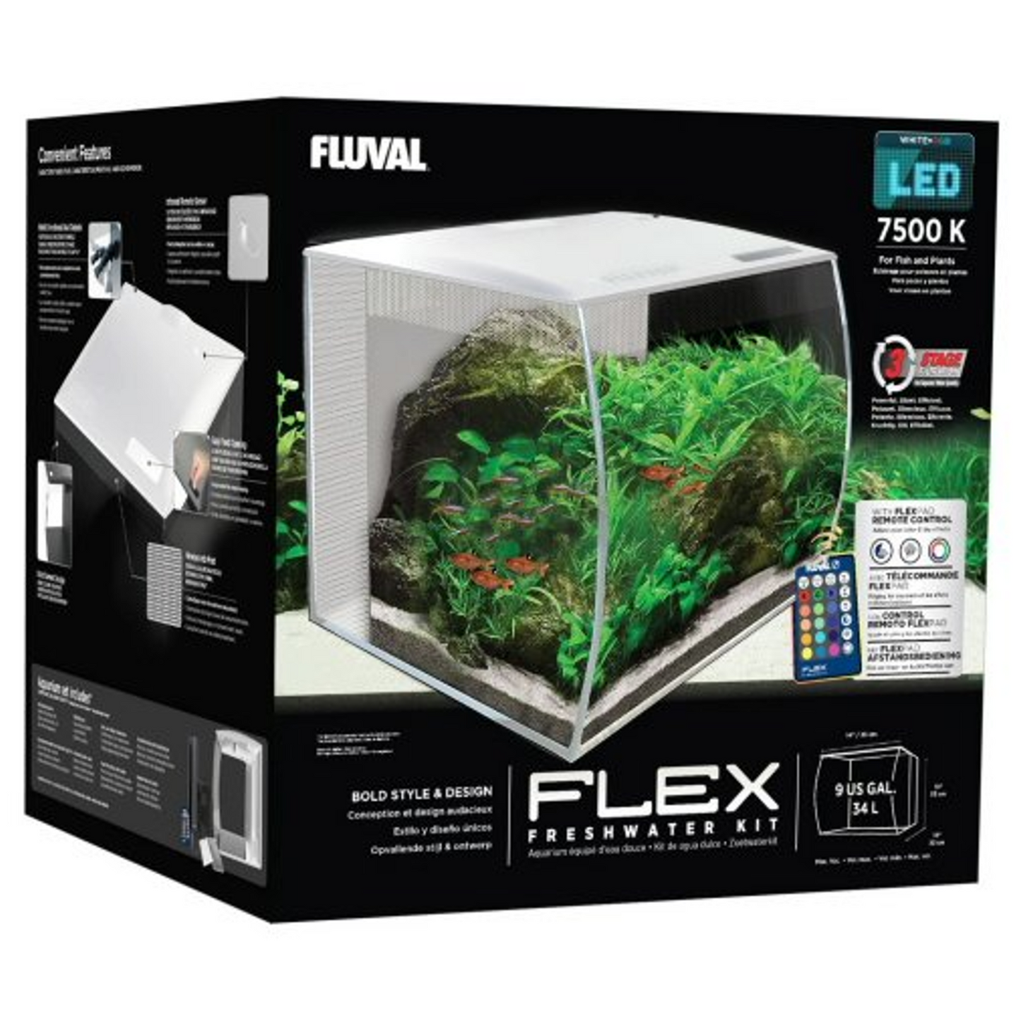 Fluval Flex LED Nano 57L with Stand - White Aquarium Tank with Integral Filter and Remote Control