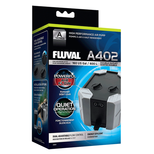 Fluval A402 Series Air Pump 330-370 LPH - 160 US Gal/ 600L - Double Outlet 4W